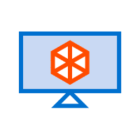 An icon of a computer monitor displaying a 3D hexagon with three orange lines forming a triangle inside, evoking the precision of 3D printing.