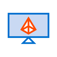 Icon depicting a computer monitor displaying an orange, triangular symbol on a blue background, ideal for web to print applications.