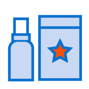 Illustration of a spray bottle and a rectangular product container with a star graphic on it, rendered through advanced 3D printing techniques.