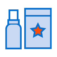 Illustration of a spray bottle and a rectangular container with a star symbol on it, both outlined in blue. Perfect for large format printing projects or 3D scanning and printing initiatives.