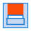 A square with a blue border, light blue background, an orange section on top, a white stripe, and a T-shaped blue section in the center—ideal for small format printing projects.