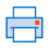 An icon of a printer, suited for small format printing, with a blue outline and an orange button on the right side.