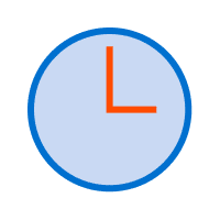 Simple clock icon with a blue border and light blue face, displaying the time at approximately 3:00 with orange hour and minute hands, perfect for design projects in both small format printing and large format printing.