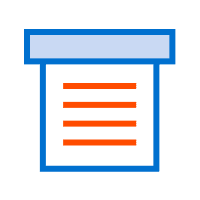 Icon of a clipboard with a blue border, three horizontal orange lines in the middle representing text, and a white header at the top—perfect for illustrating small format printing tasks.