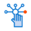 An icon of a hand with one finger touching a central node that connects to multiple nodes, including an orange one, symbolizing 3D printing technology.