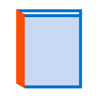 Illustration of a closed book with a blue cover and an orange spine, viewed from an angle, reminiscent of a model created using 3D scanning techniques.