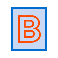 Blue letter "B" with a smaller orange letter "B" inside, enclosed in a blue square outline on a light blue background, perfect for showcasing your 3D printing services.