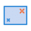 A blue-bordered rectangle with a light blue interior, containing a small blue cross in the lower left corner and a larger orange cross in the upper right corner, ideal for small format printing projects.