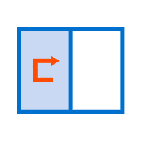 An icon depicting an orange arrow, curved to the right and pointing towards a blank white rectangle, is showcased inside a blue-framed rectangle. Ideal for 3D scanning applications, this versatile symbol integrates seamlessly with various digital interfaces.