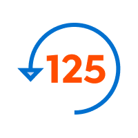 Blue arrow forming a partial circle around the number "125" in orange, indicating a count or numeric value, commonly seen in small format printing projects.