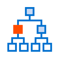 A hierarchical diagram with six rectangular boxes connected by lines, displaying a top-down structure. The second box in the hierarchy is highlighted in orange, perfect for large format printing applications.