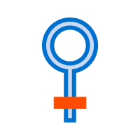 A blue magnifying glass icon with a red bar underneath, perfect for small format printing needs.