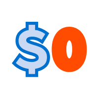 An icon showing a blue dollar sign and a large orange number 0, indicating zero cost or free of charge—perfect for highlighting complimentary offers in 3D printing services.