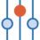 Three vertical sliders with blue lines, perfect for 3D scanning projects. The left and right sliders have light blue circles, while the middle slider features an orange circle.