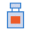 Icon of a perfume bottle with a blue outline, a rectangular orange label in the center, and a rectangular blue cap, perfect for small format printing.