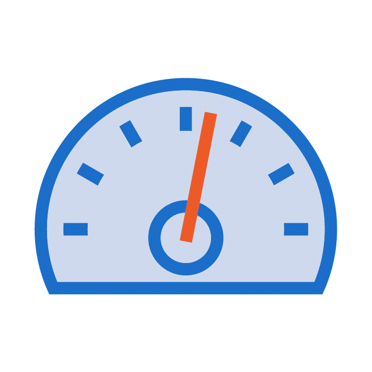 Illustration of a blue and gray semicircular gauge with a red needle pointing slightly to the right, perfect for both small format printing and large format printing.