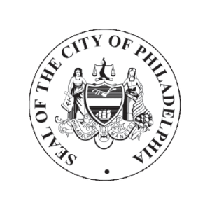 Seal of the City of Philadelphia, featuring a circular design with two women flanking a central shield displaying symbols, including a ship, a plow, and a scale of justice. Perfect for web to print projects, this seal's detailed elements are ideal for small format printing. The text reads "Seal of the City of Philadelphia.