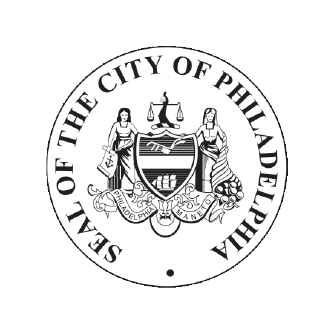 Seal of the City of Philadelphia, featuring a circular design with two women flanking a central shield displaying symbols, including a ship, a plow, and a scale of justice. Perfect for web to print projects, this seal's detailed elements are ideal for small format printing. The text reads "Seal of the City of Philadelphia.