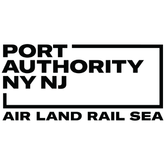 Logo of the Port Authority of New York and New Jersey featuring the text "Port Authority NY NJ" and "Air Land Rail Sea," ideal for small format printing.