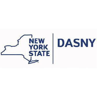 New York State outline on the left and the text "NEW YORK STATE" with "DASNY" on the right, enhanced through large format printing for a vibrant and detailed display.