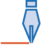 Icon of a blue fountain pen tip above an orange horizontal line, symbolizing writing and the seamless blend of traditional techniques with modern 3D printing technologies.